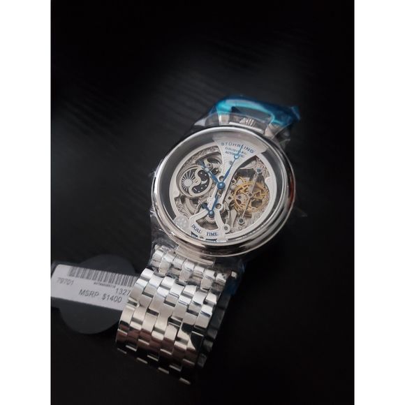 🔥NEW W/BOX & PAPERS Rare Stuhrling Men's Reserve Silver Dial Skeleton Watch - Picture 6 of 10